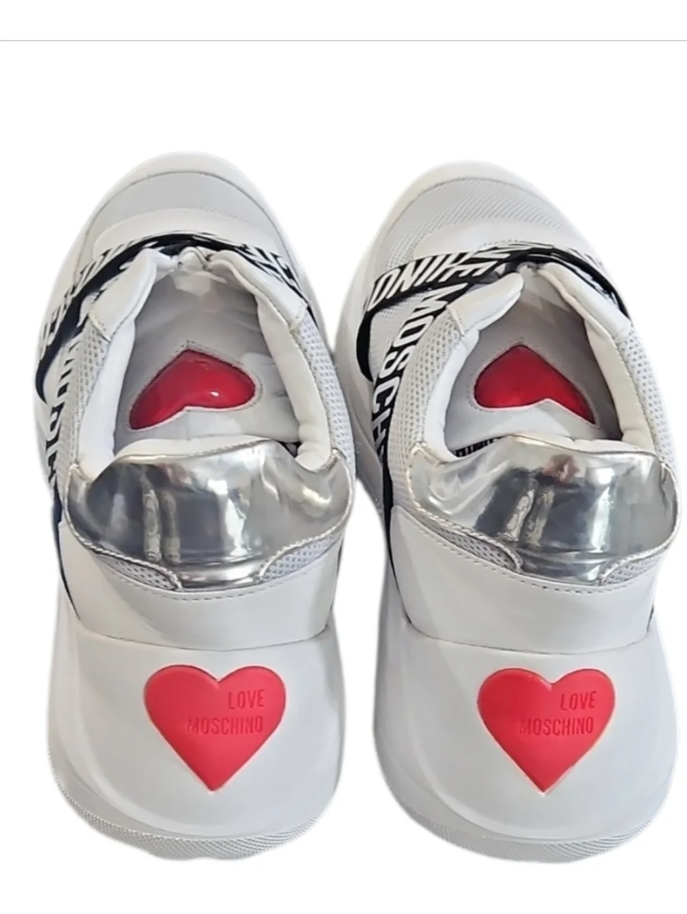 Love Moschino White Logo Band Mesh Sneakers Crisscross Chunky Running Shoes 9 - Picture 7 of 16